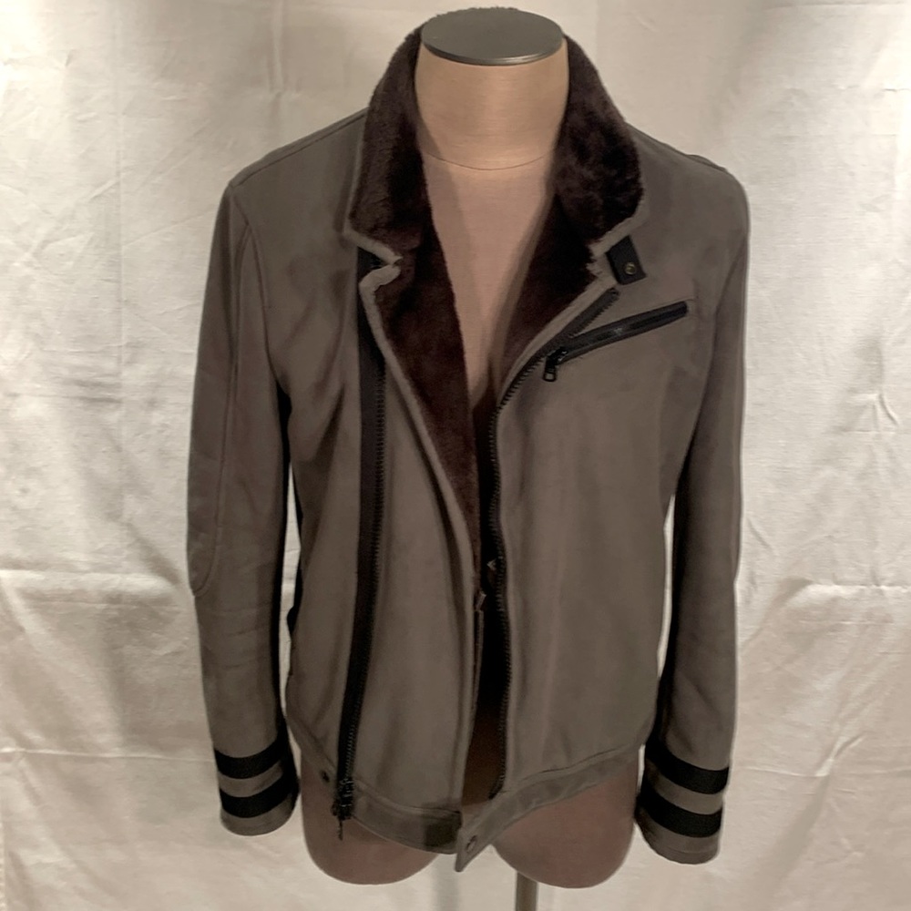 A/X Armani Exchange Faux Suede / Faux Fur Moto leather jacket olive green Size M